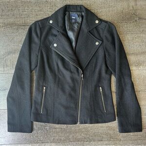 GAP Black wool blend Moto Jacket with Asymmetrical Zipper